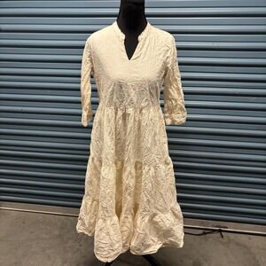 Melange Colour Me Dress Womens S Cream Embroidered Boho India Cottagecore Tiered